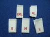 100pcs Damask Woven Size Labels ( White background with Red text )